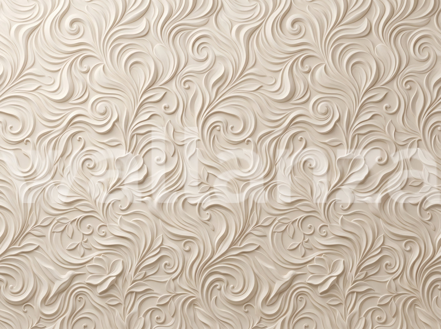 Elegant Cream Swirling Floral Relief Wallpaper Wall Mural