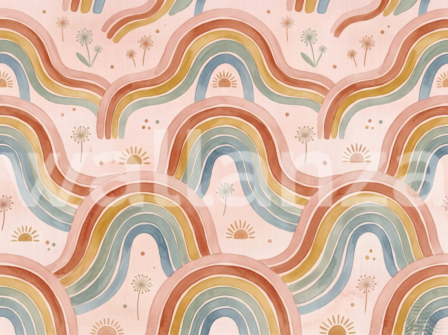 Boho Pastel Rainbow Waves Childrens Wallpaper Wall Mural