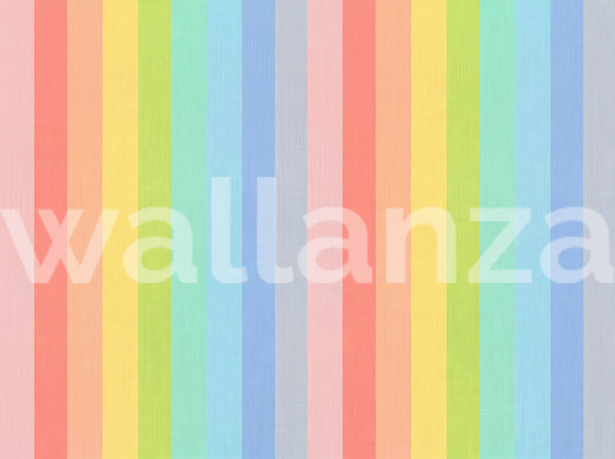 Pastel rainbow striped mural showing soft vertical bands in a woven linen texture