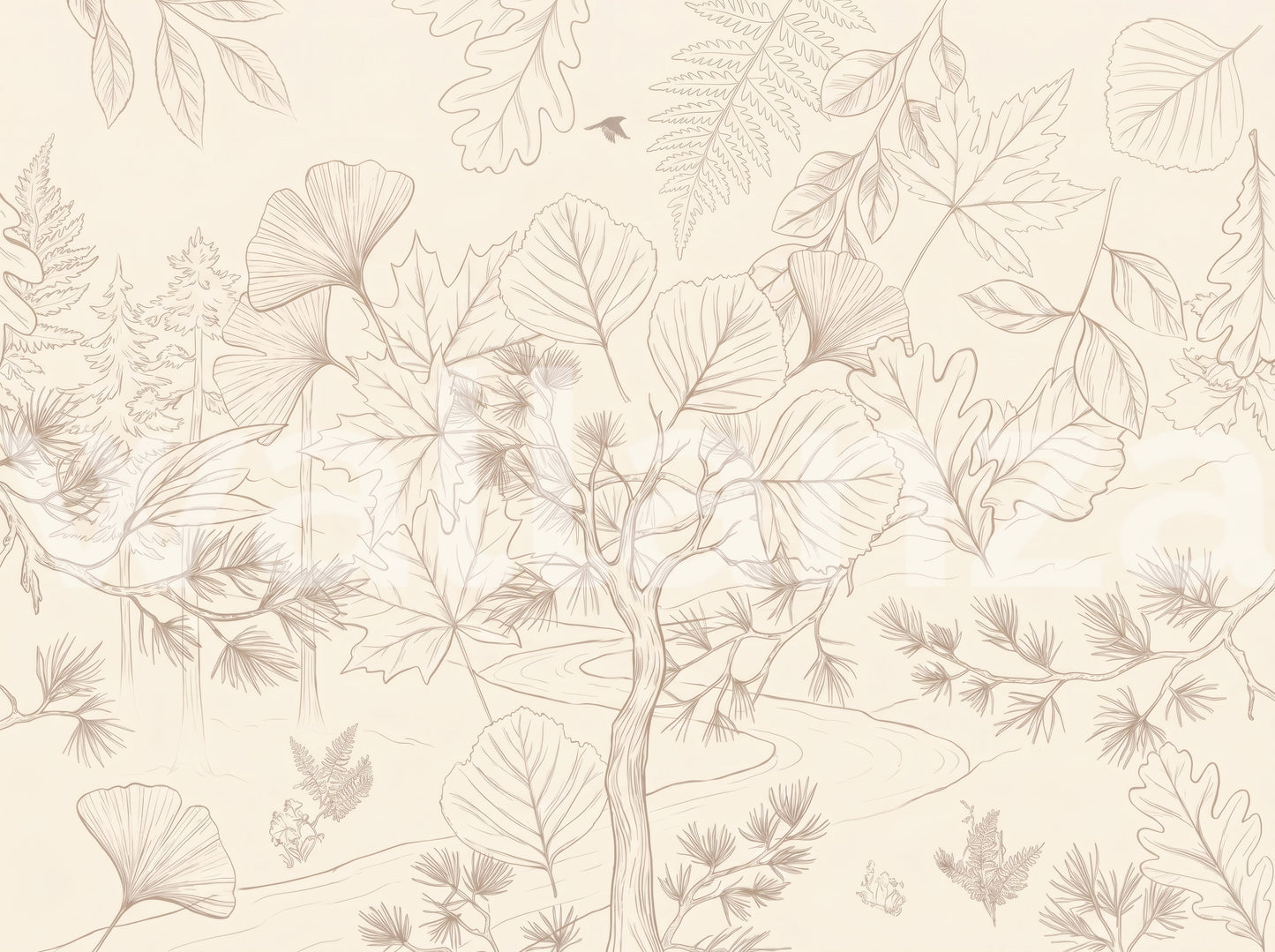 Minimalist Forest Line Art Botanical Wall Covering Wall Mural