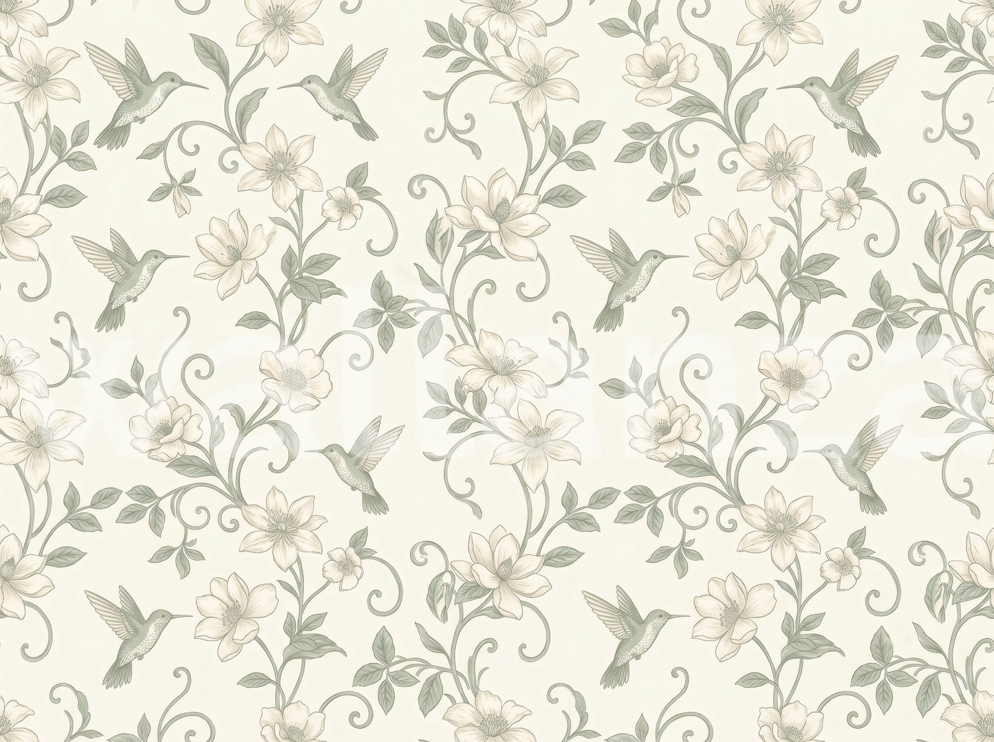 Elegant Hummingbird and Floral Botanical Garden Wallpaper Wall Mural