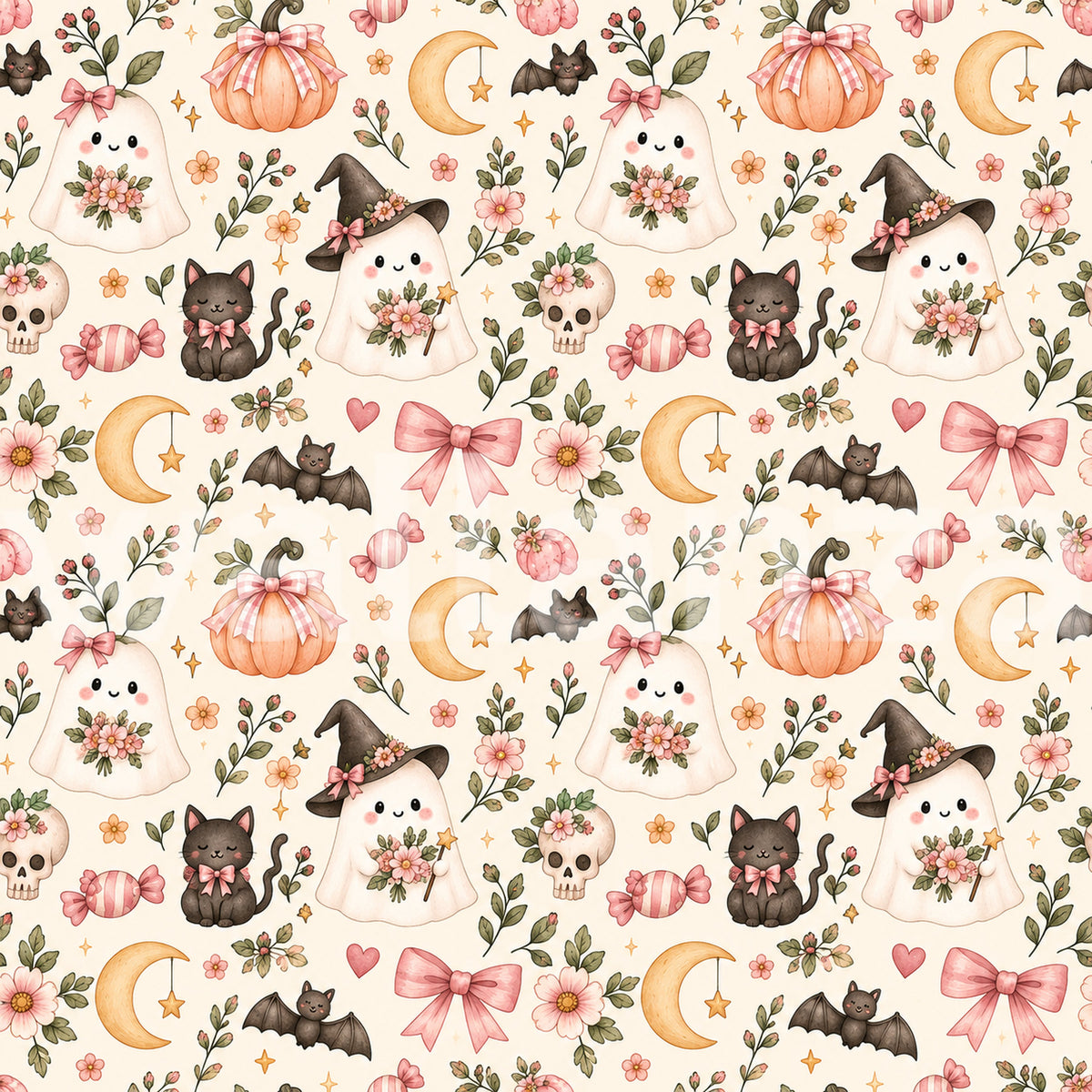 Cute Spooky Halloween Ghosts and Cats Pattern Wallpaper