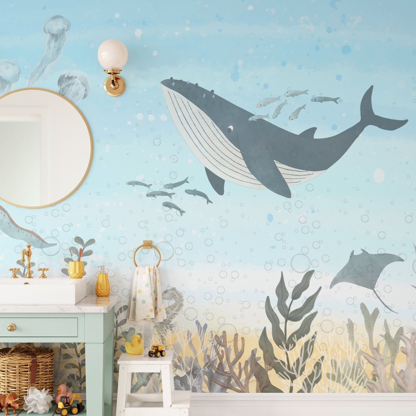 Underwater wildlife wallpaper with detailed coral elements.