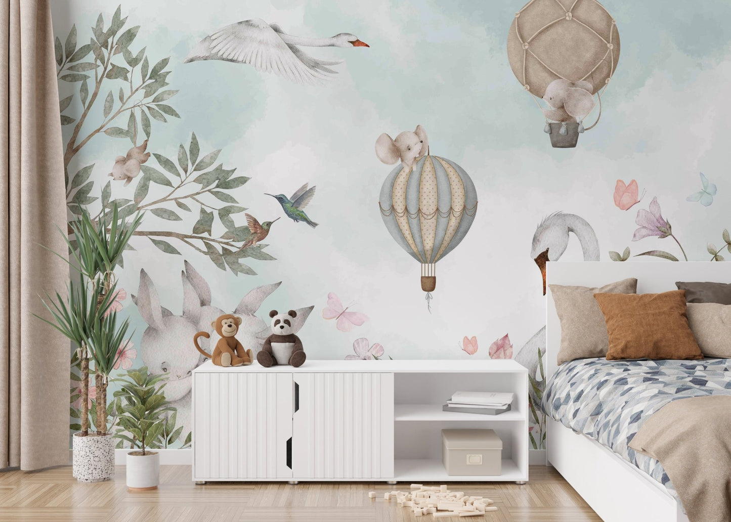 Whimsical Animal Hot Air Wallpaper Mural - Wallanza