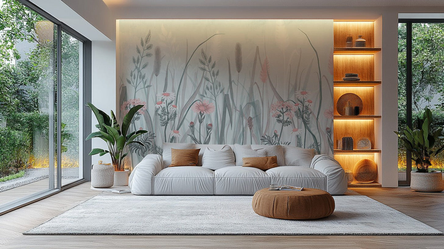 Whimsical Pink Flora Wall Mural - Wallanza