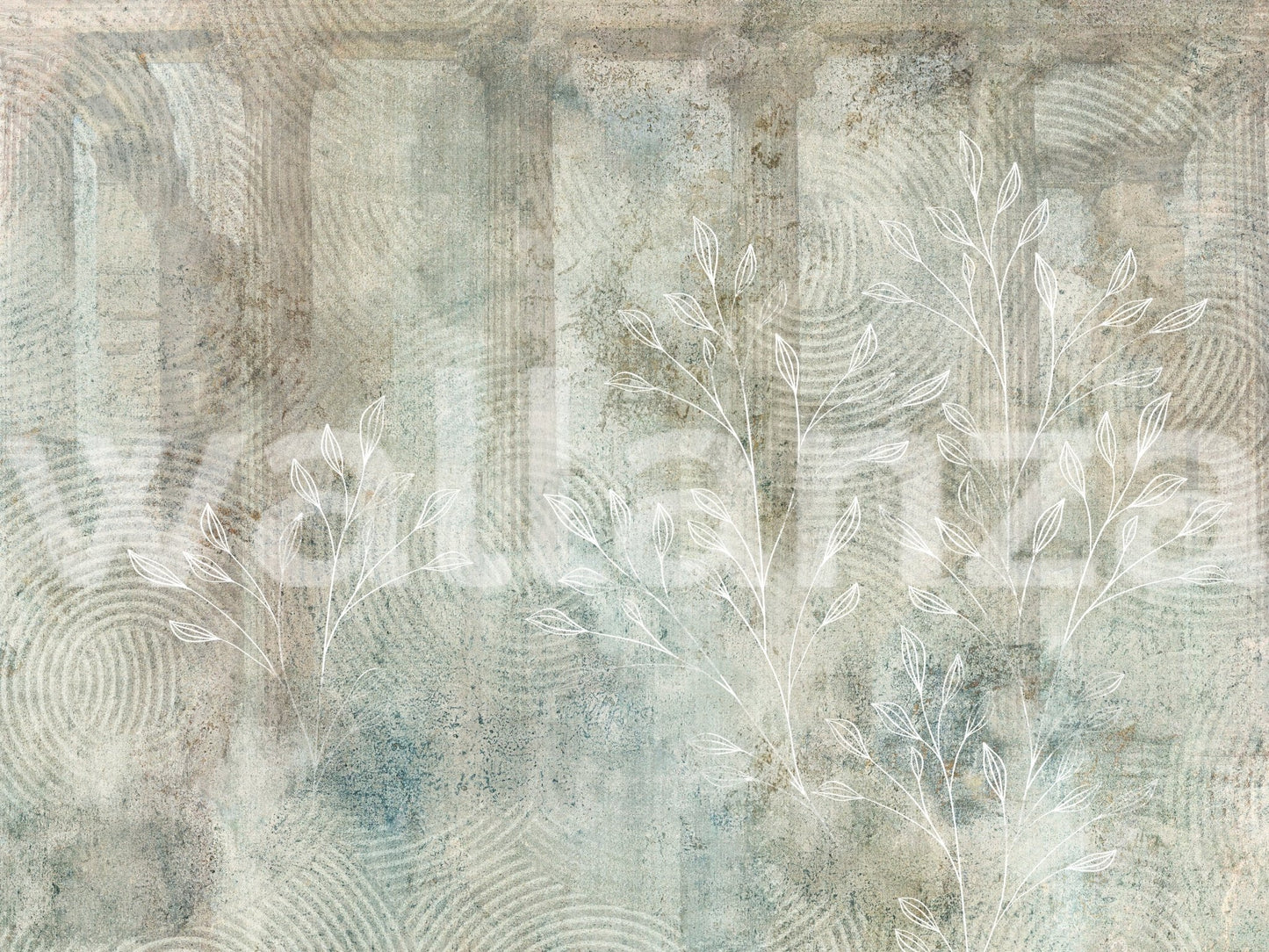 Detailed view of a vintage style whispers wall mural with faded textures.