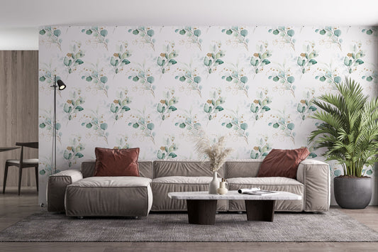 Beautiful Watercolor Eucalyptus Branches Green Wallpaper