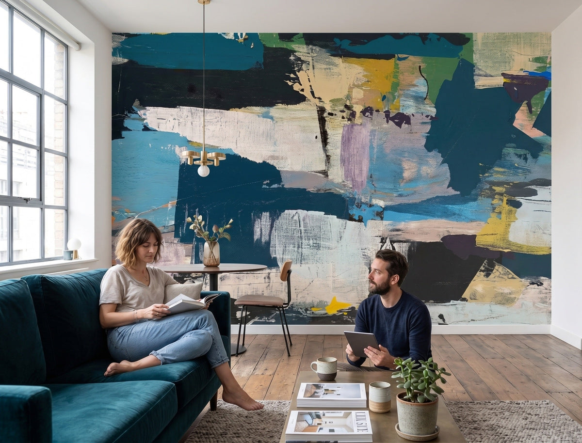Brushstroke wallpaper mural with sweeping painterly abstract