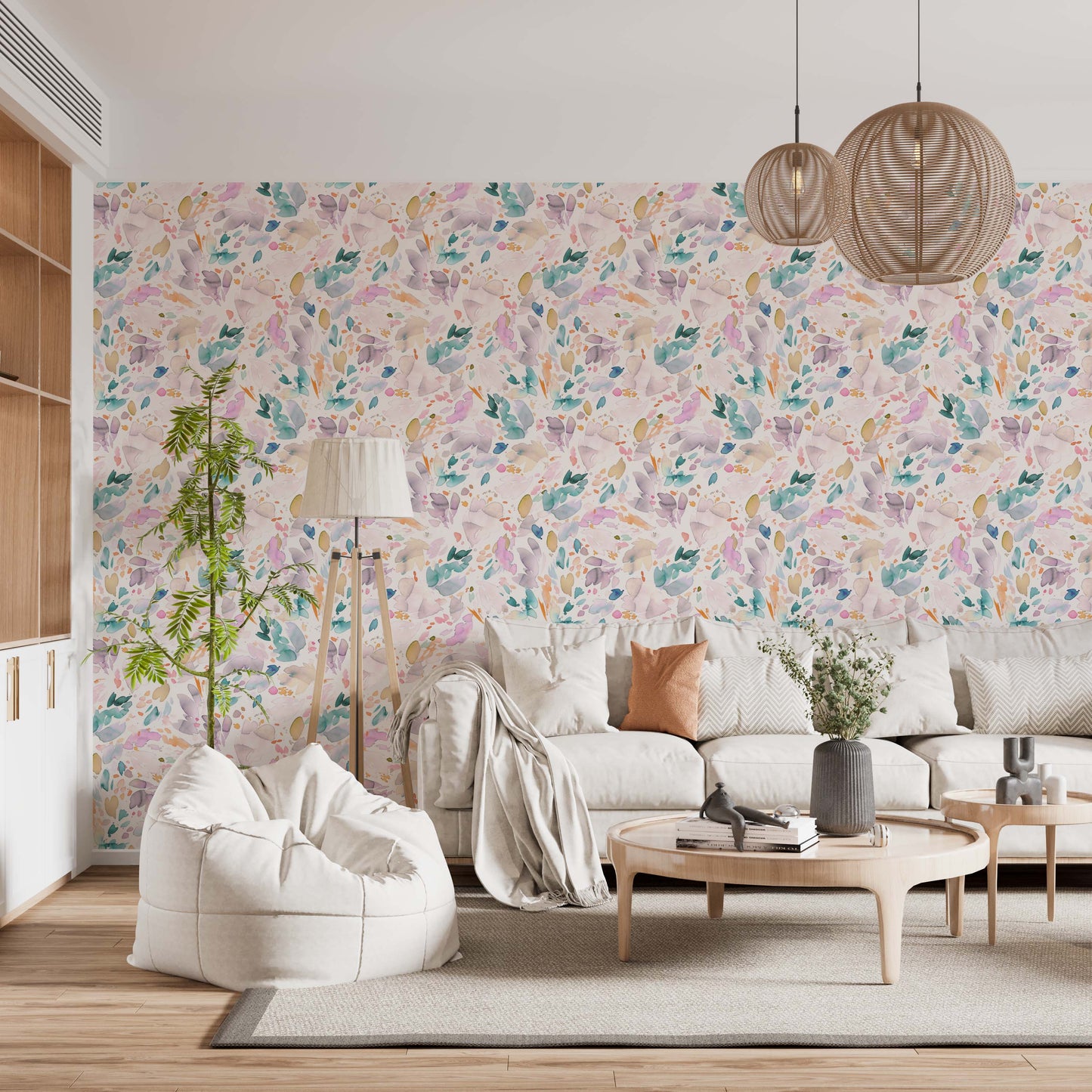 Cute Birds and Modern Floral Self Adhesive Wallpaper