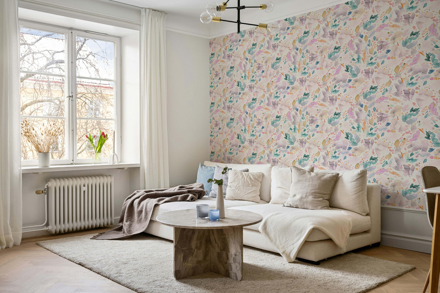 Cute Birds and Modern Floral Self Adhesive Wallpaper