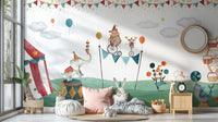 Circus animals mural bringing fun to children’s interiors.
