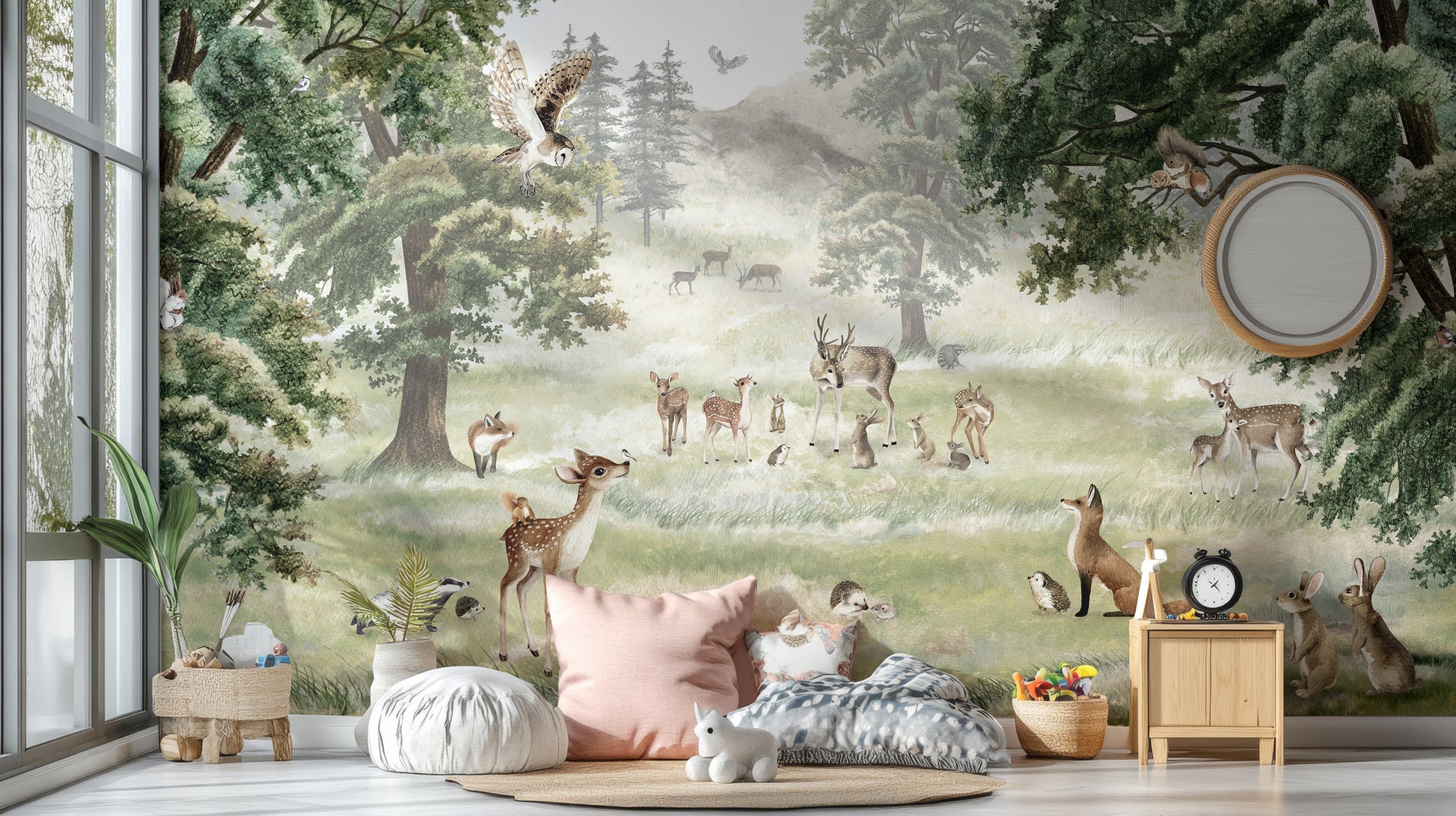 Forest fun wallpaper bringing nature to kids' spaces.
