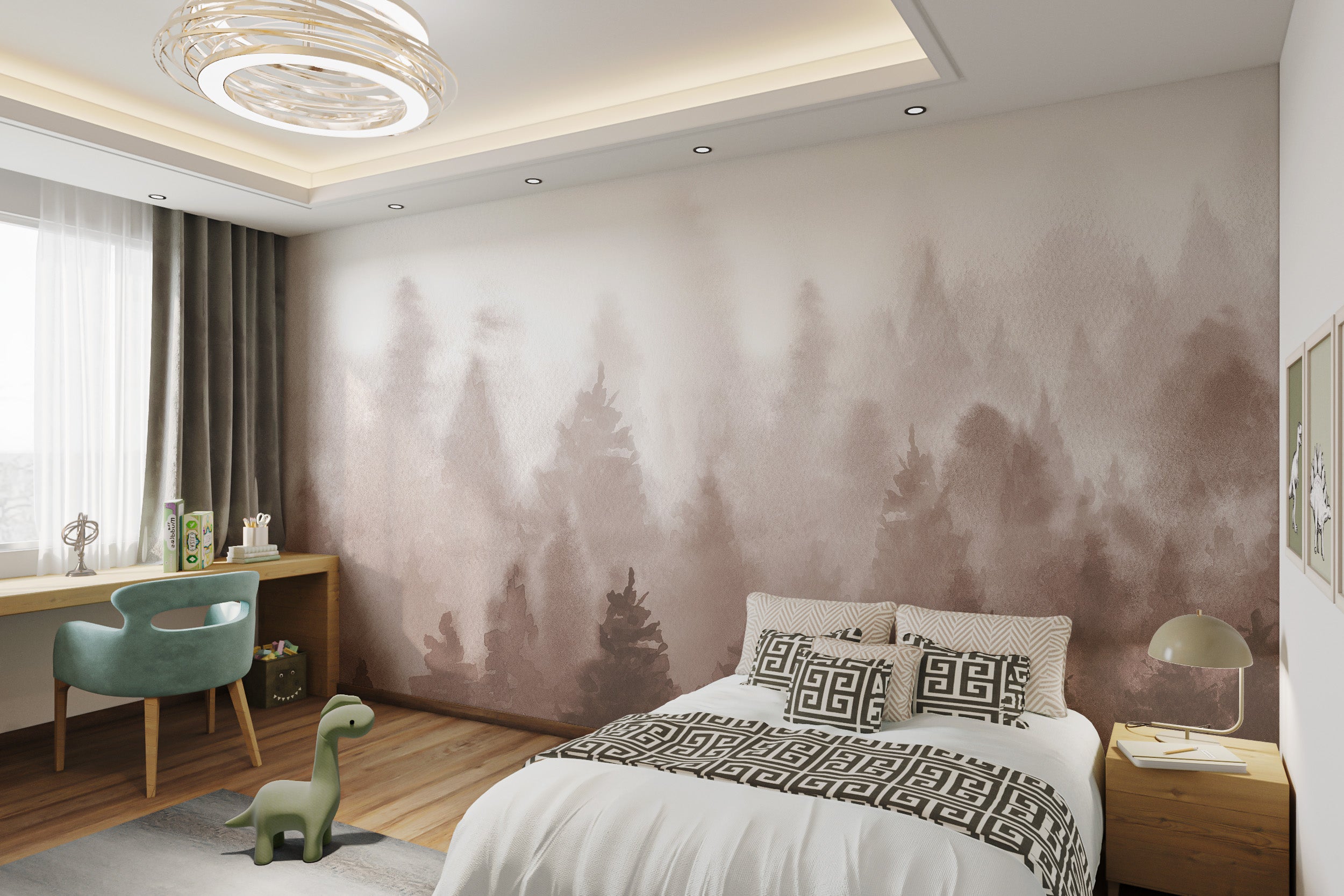 Forest-inspired brown watercolor pine tree wallpaper