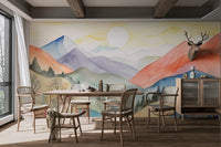 Serene mountain view watercolor wallpaper