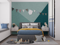 Geometric emerald hues mural for contemporary rooms
