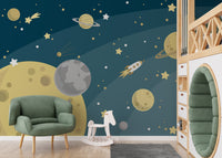 Space-themed mural with planets
