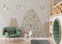 Serene mountain peak wallpaper mural in brown
