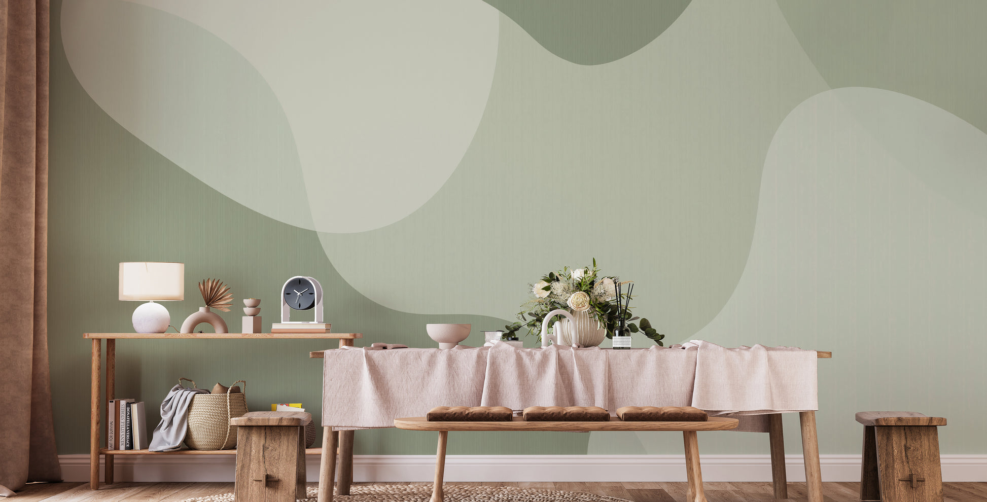 Elegant green abstract mural for contemporary spaces
