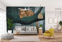 Lush jungle design with serene leopard art
