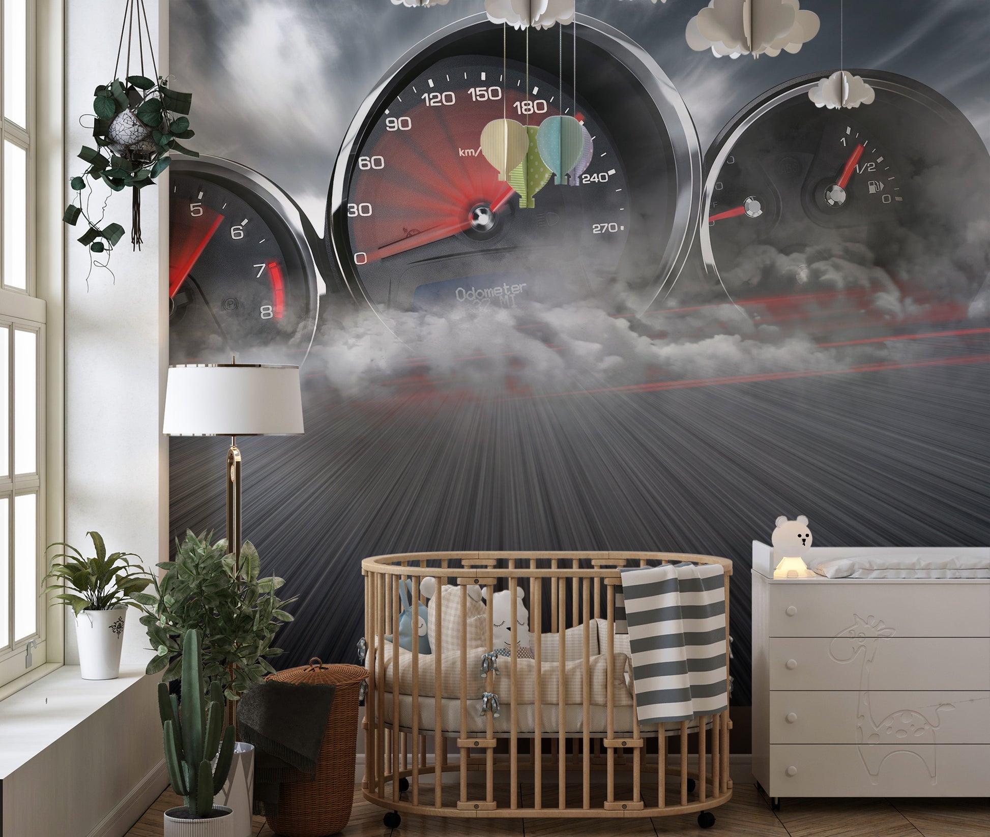 Speed racing mural for automotive spaces
