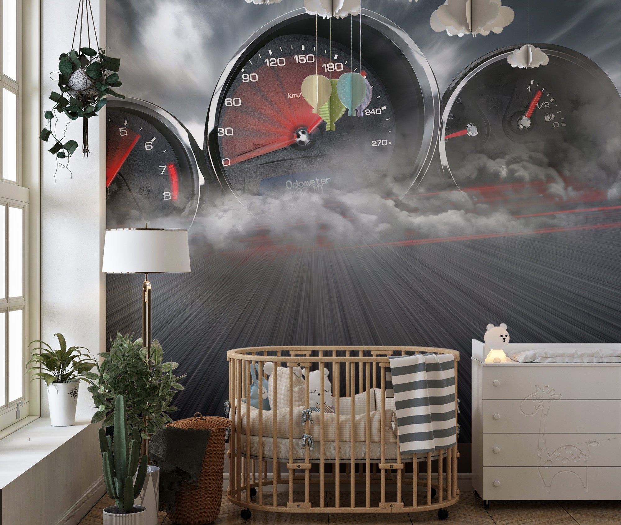 Speed racing mural for automotive spaces
