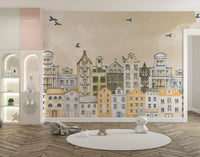 Watercolor Houses Wall Mural for a serene atmosphere