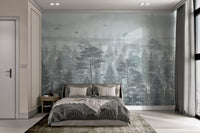 Flying birds and forest flowers jungle wallpaper mural