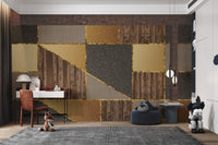 Textured geometric wallpaper design with metallic finish
