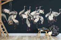 Graceful white cranes mural for interiors.
