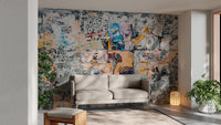 Artistic textured mural with layered echoes
