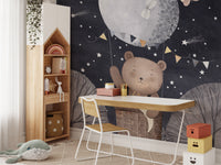 Bear floating in sky wallpaper for nursery
