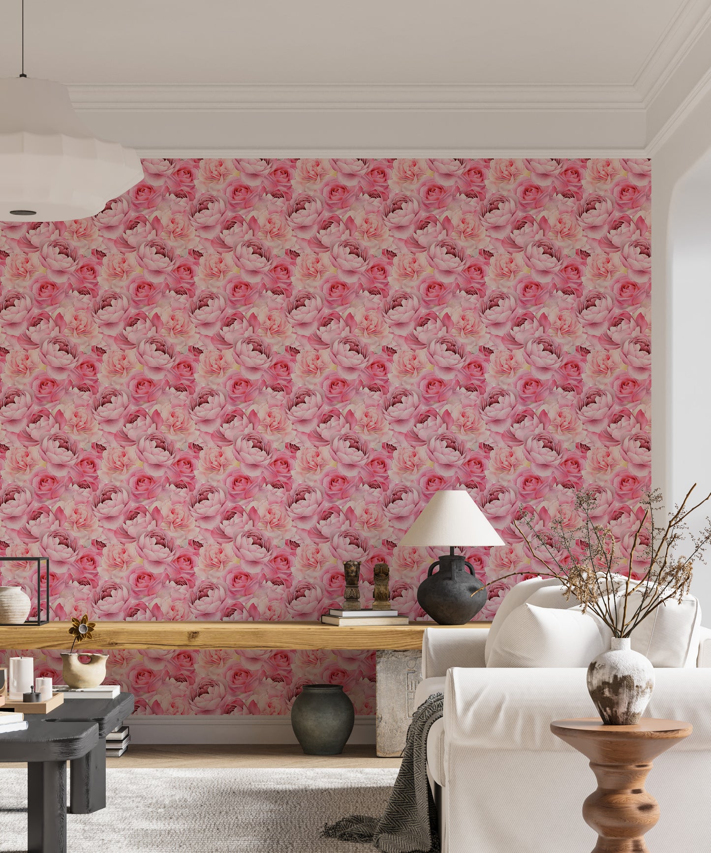 Pink Peonies Roses Wallpaper For Bedroom Wall Decor