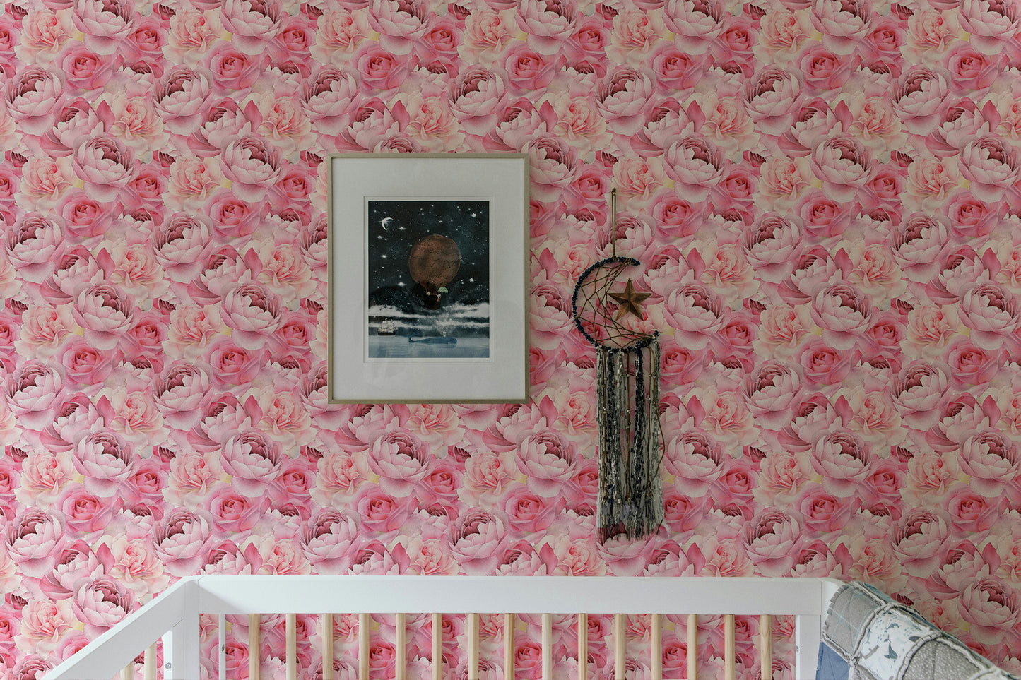 Pink Peonies Roses Wallpaper For Bedroom Wall Decor