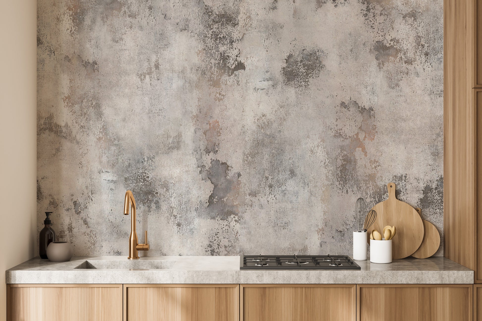 Textured grey concrete mural for contemporary rooms
