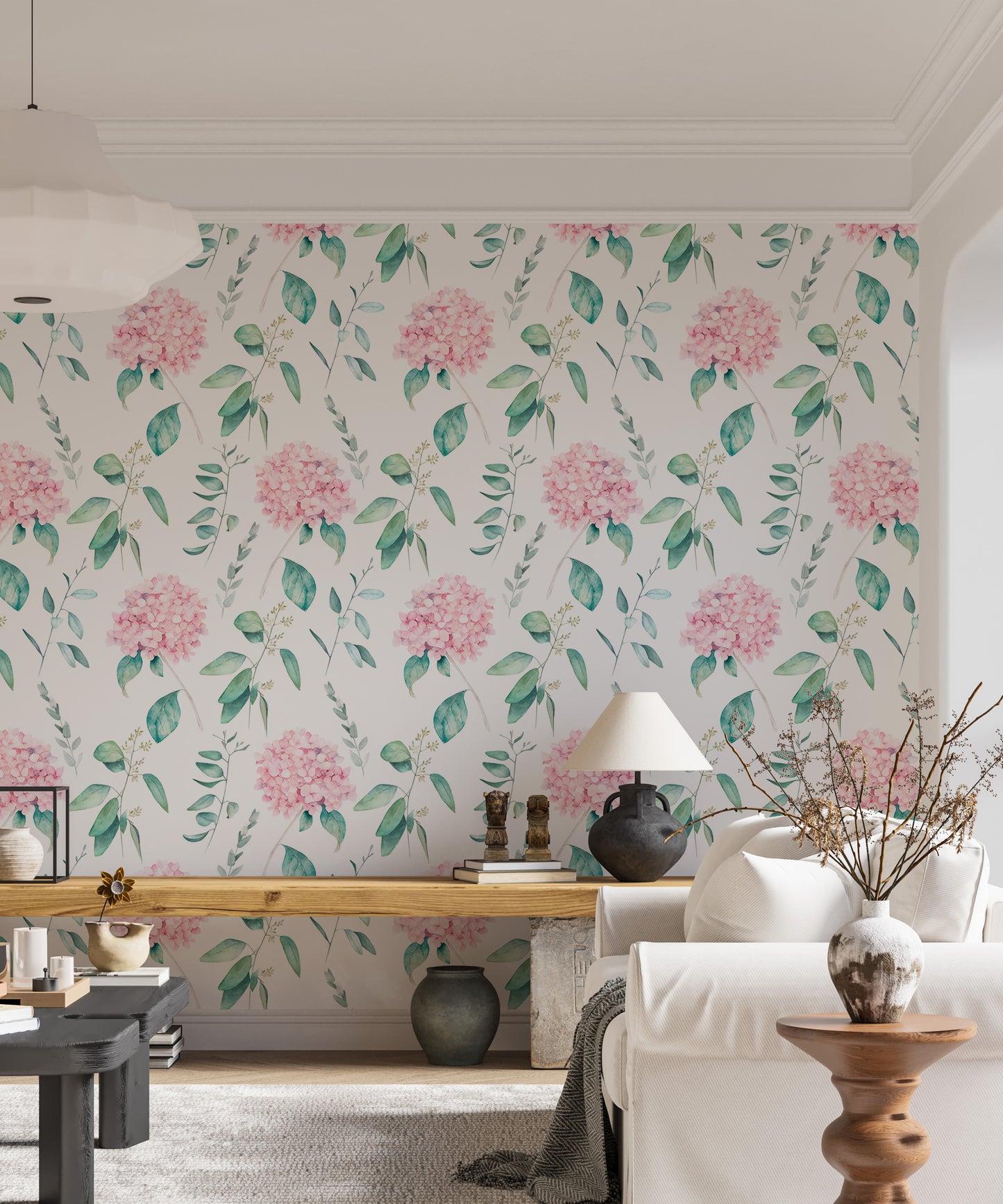 Watercolor Vintage Hortensia Flower Hand Draw Wallpaper