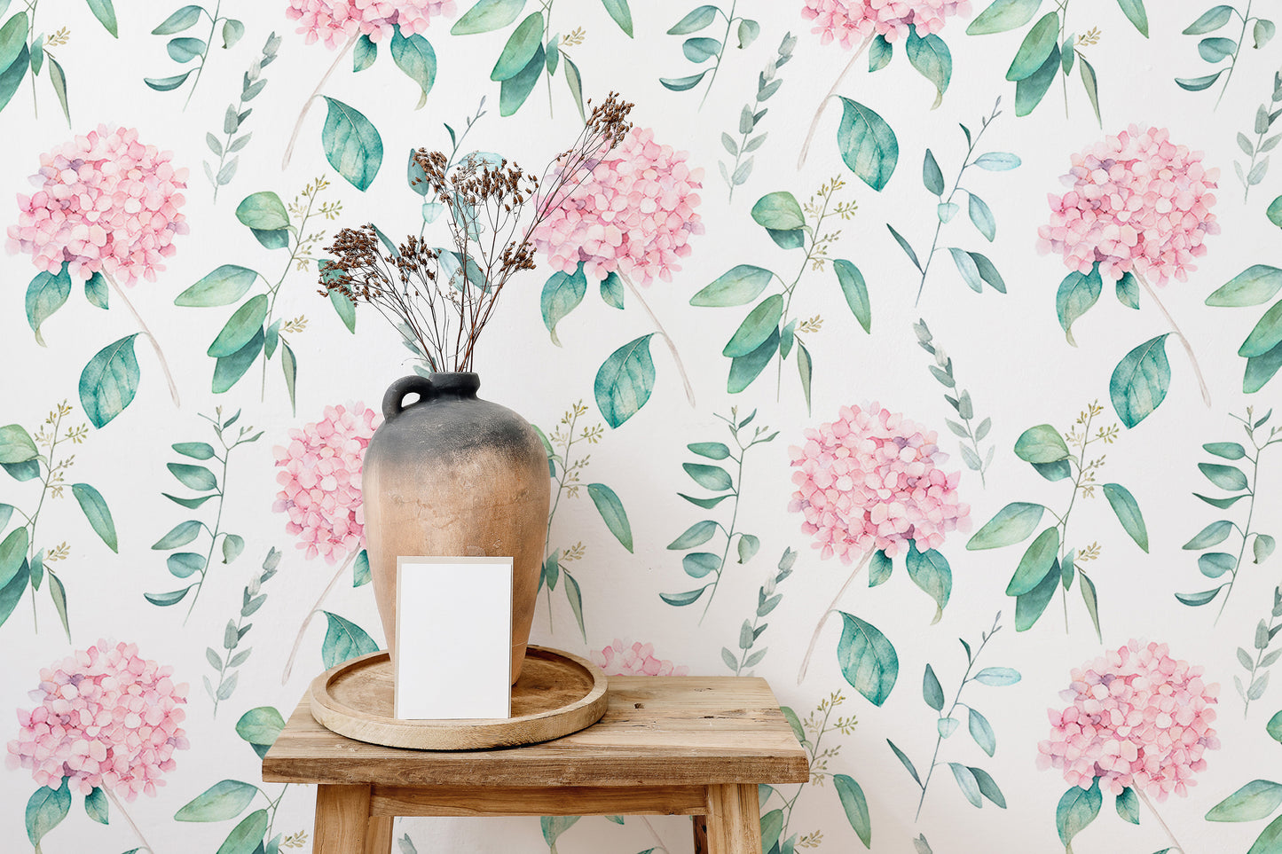 Watercolor Vintage Hortensia Flower Hand Draw Wallpaper
