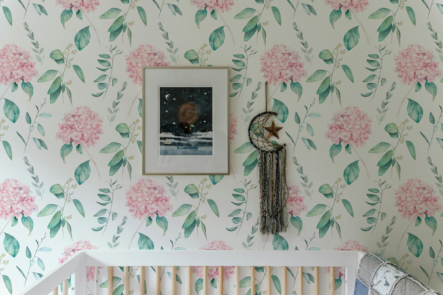 Watercolor Vintage Hortensia Flower Hand Draw Wallpaper