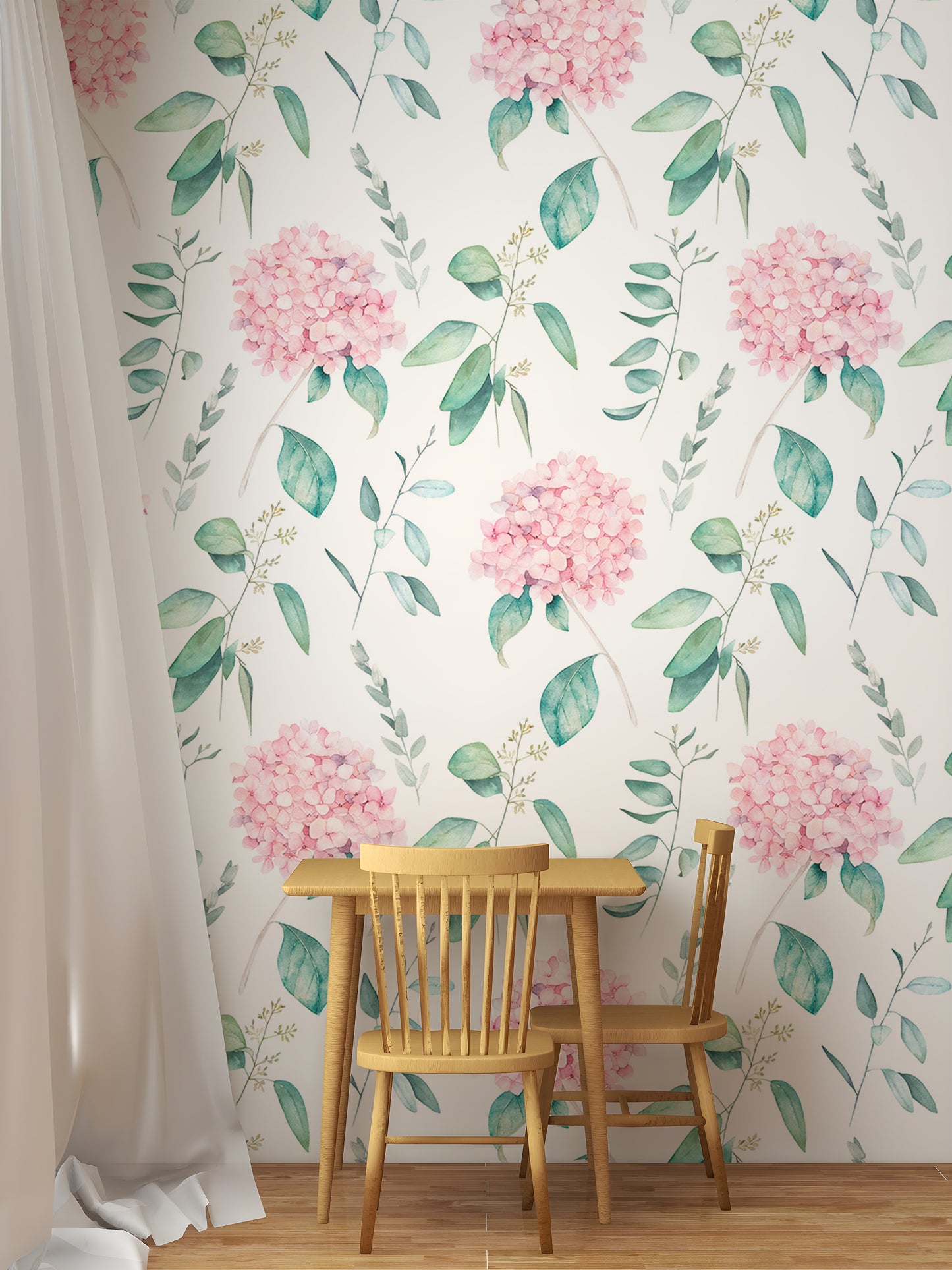 Watercolor Vintage Hortensia Flower Hand Draw Wallpaper