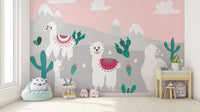 Llamas and mountain scene wallpaper mural for youthful spaces