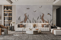 Foxes and birds in action mural for children