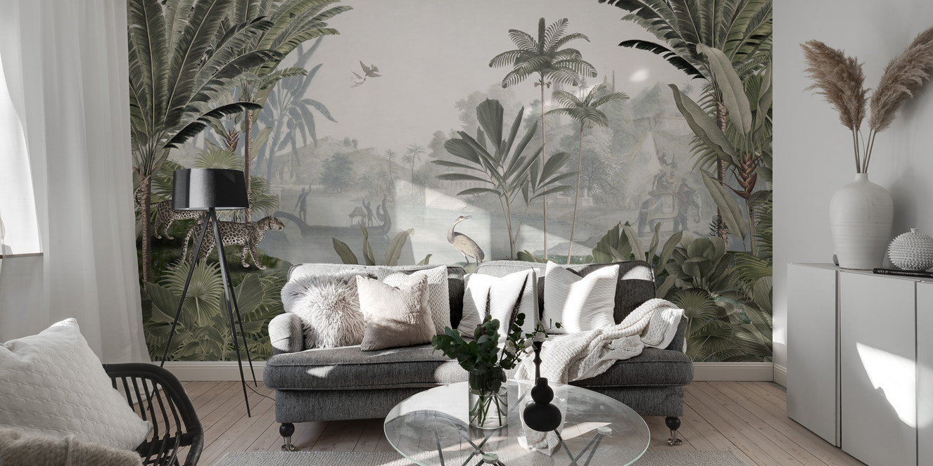 Verdant leopard mural with lush greenery and charm.