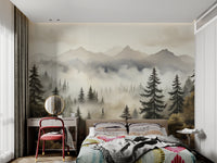 Cozy woodland foggy scene wallpaper
