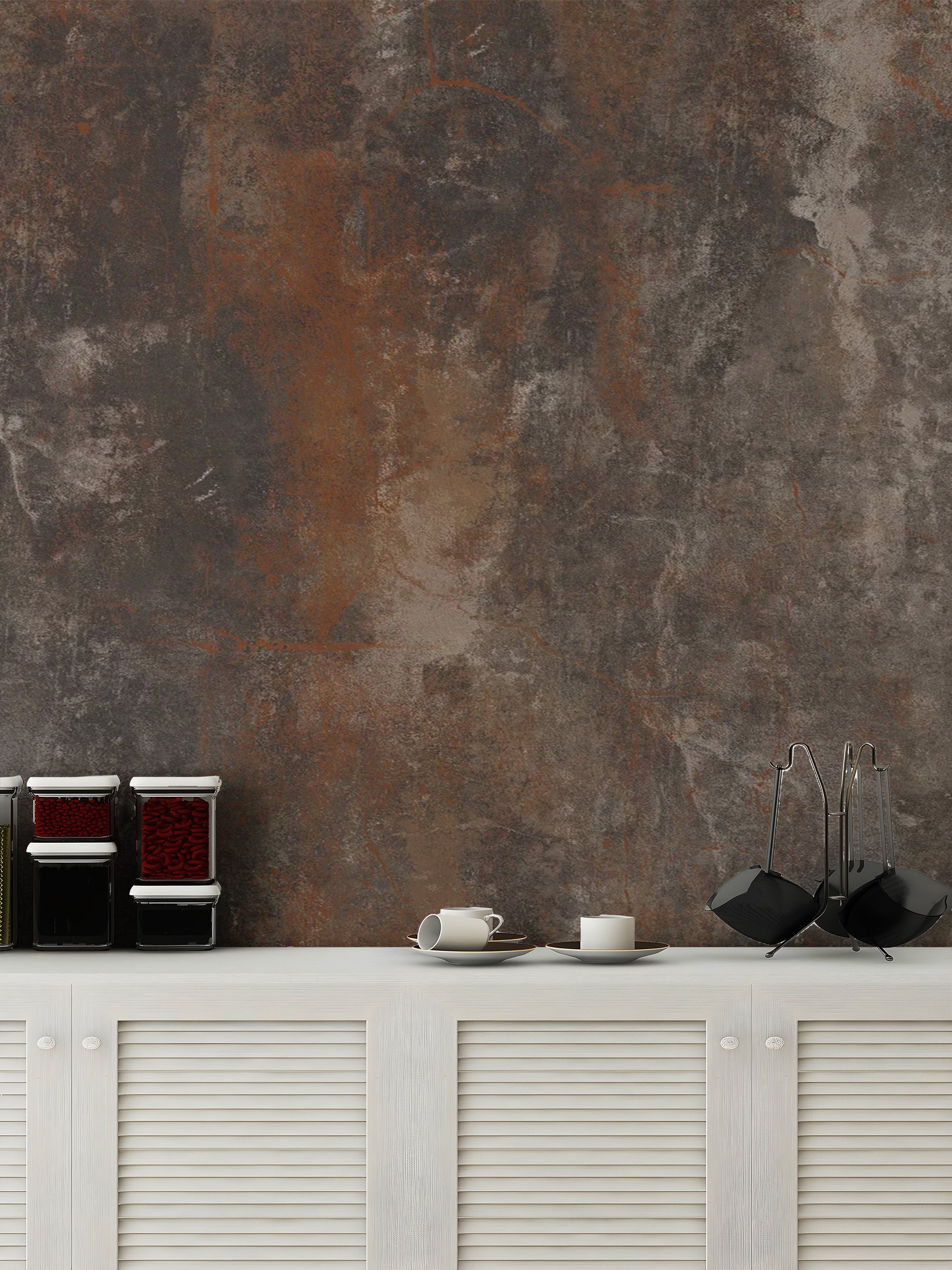 Brown industrial metal look for chic interior walls.

