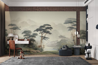 Lush green tropical forest wall mural
