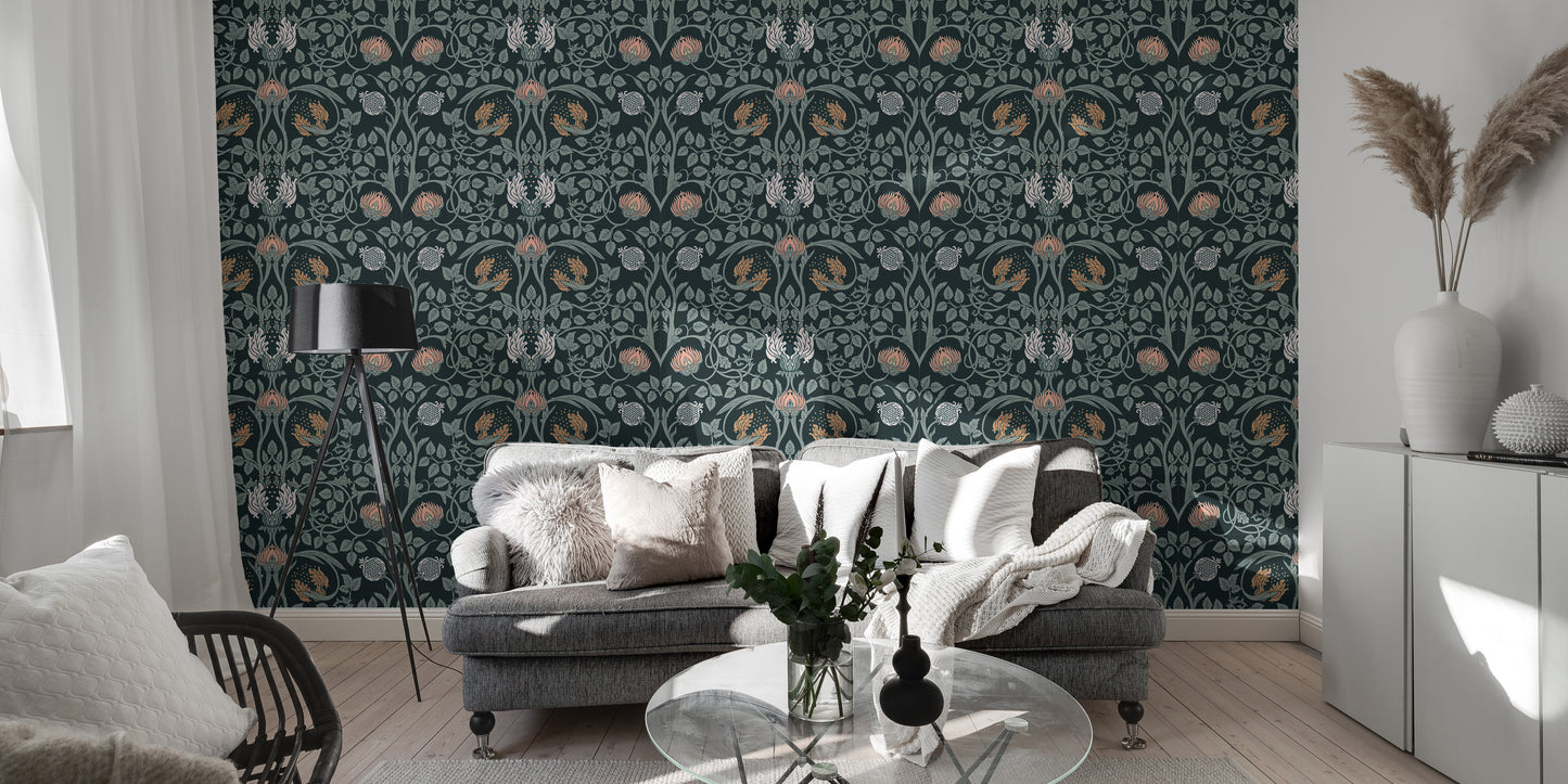 Dark Color Floral Vintage Seamless Pattern Retro Wallpaper