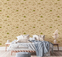 Brown wallpaper featuring leaves and trails for a nature-inspired decor
