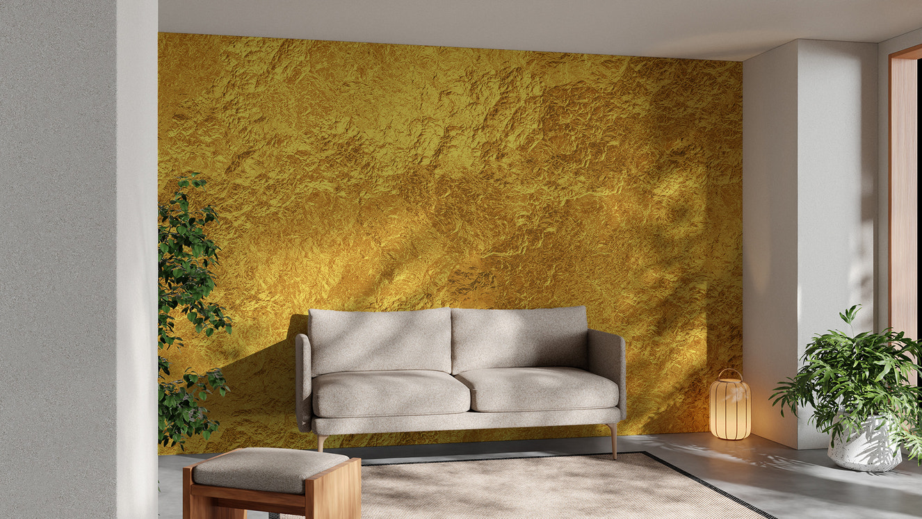 Golden elegance mural adds luxurious charm
