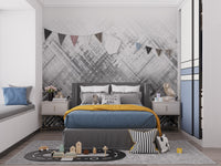 Stylish monochrome streaks wall mural design
