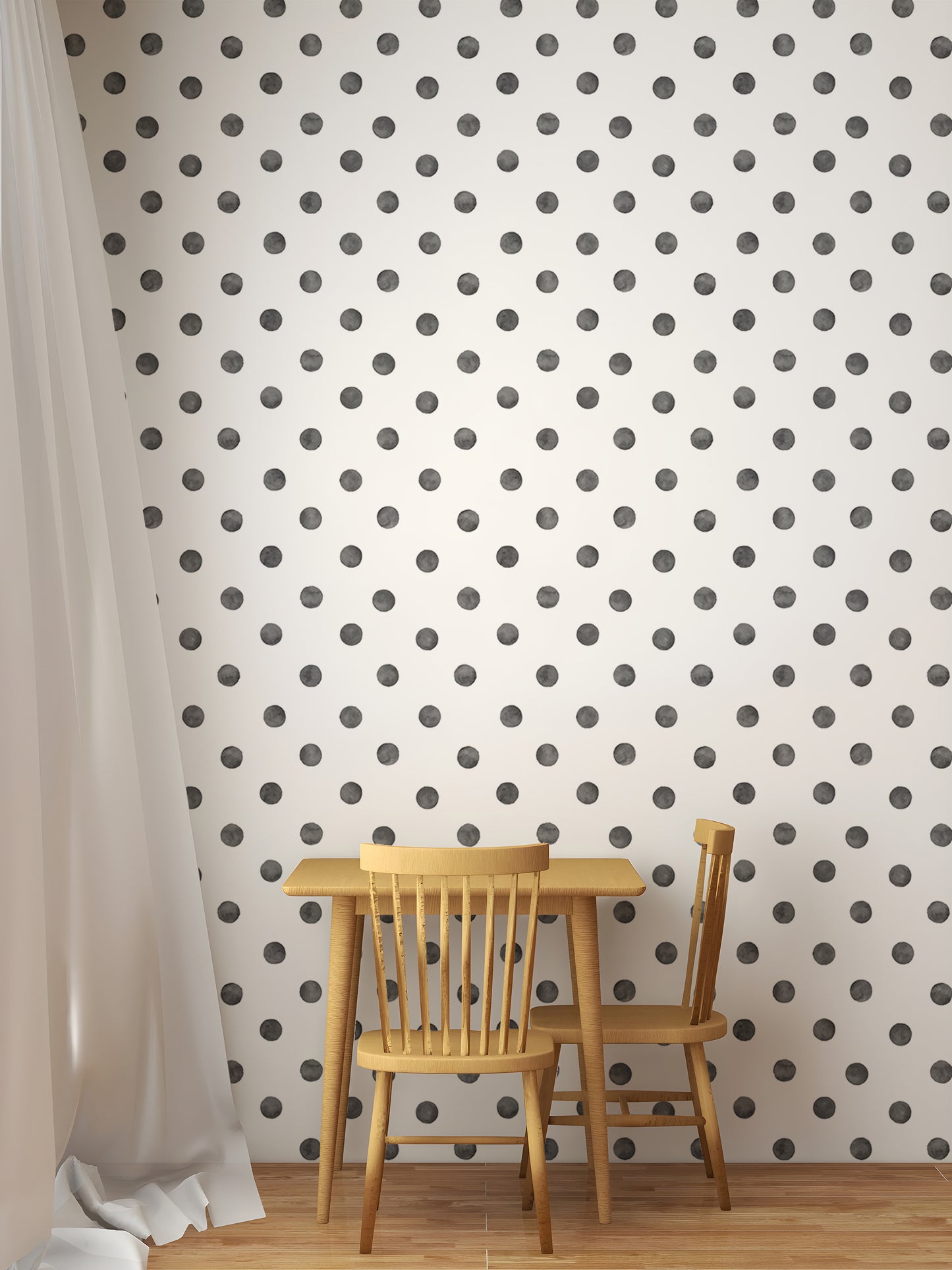Polka Dots Black Watercolor Seamless Pattern Wallpaper