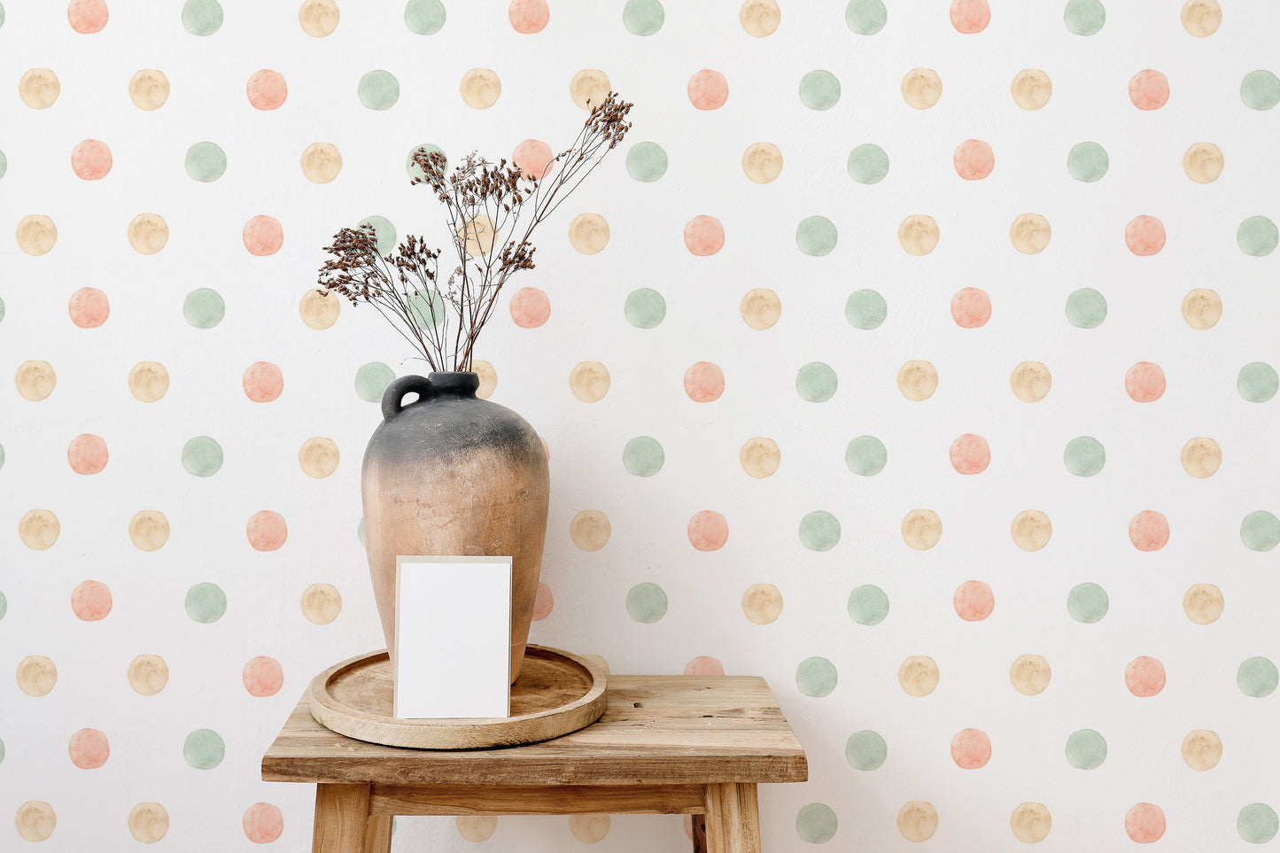 Pastel Watercolor Polka Dots Isolated White Wallpaper